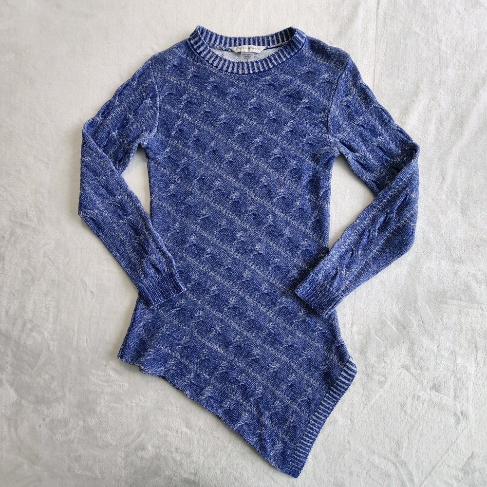 Cable Knit‎ Long Sweater Womens Small Asymmetric Knit Marled Blue Long Sleeve - Picture 7 of 12